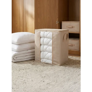 Pencereli Çizgi Desen Baskılı Krem Yastık Pike Battaniye Düzenleyici Hurç 45X30X50 cm