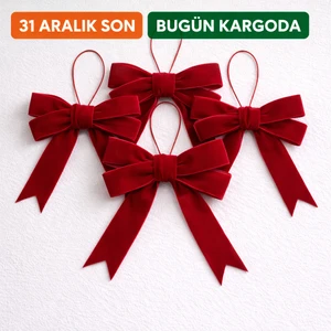 Paşateks Since 1995 Paşateks 5li Yılbaşı Ağaç Süsü Fiyonk Seti -Kurdele Fiyonk Noel Ağacı Süsleme, Hediye Paketleme