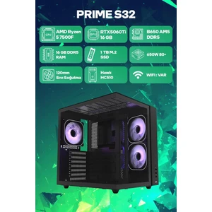 Game Garaj Prime S32 Amd Ryzen 5 7500F 16GB Ram 1tb SSD RTX5060TI 16GB Freedos Oyuncu Oem Paket