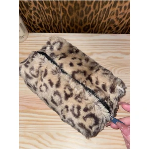 Mute Bag 00's Leopard Peluş Makyaj Çantası / Leopar Peluş Makyaj Çantası (20*10)