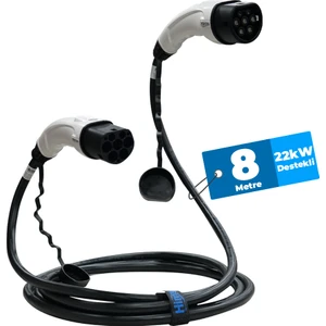 EMEF-22T2-SB-8 22KW Tip 2 Beyaz Soketli 8m Elektrikli Araç Şarj Kablosu