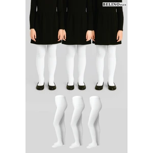 Belyy Socks Beyaz Renk 3 Lü Paket Düz Pamuklu Kız Çocuk Külotlu Çorap