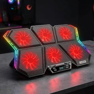 AD-RX44 X-GALE 6 Fanlı 12 RGB Işık Modlu 7 Kademe Standlı LCD Göstergeli Notebook Soğutucu
