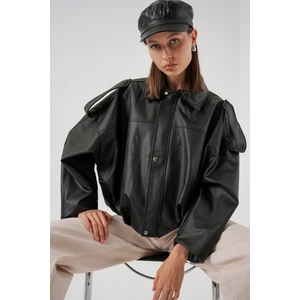 Kadın Oversize Deri Ceket 1055 - Siyah