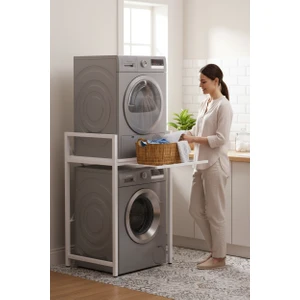 Çamaşır Sepeti Çekmeceli Çamaşır Makinası ve Kurutma Makinası Rafı Çamaşır Makinası Üstü Banyo Düzenleyici Raf