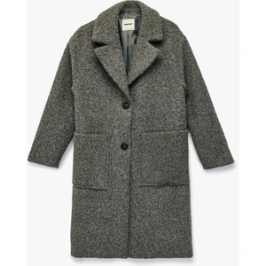 Uzun Kollu Cepli Düğmeli Kruvaze Uzun Buklet Kaban