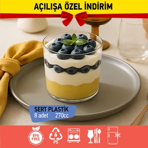 Bizden Gelsin Bizdengelsin 8'li Magnolya Kapaklı Kabı Kase 270CC Daire, Mika Sert Plastik Şeffaf, Tatlı Meze Salata Çerez Dondurma