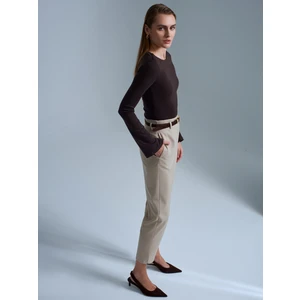 72242 Kemerli Yüksek Bel Pantolon-Taş