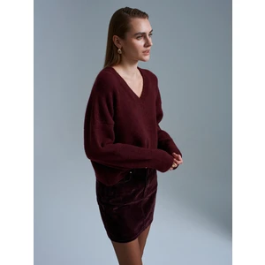 10645 V Yaka Yün Karışımlı Kazak-Mürdüm