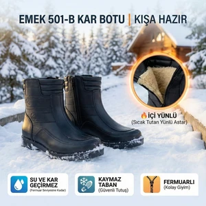 Emek - 501-B | Erkek Içi Yünlü Kar Botu | Su ve Kar Geçirmez - Siyah - 43