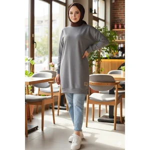 Armalı Yırtmaç Detay Tunik 1665 - Gri