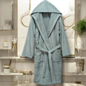 Kadife Kapüşonlu Bornoz  %100 Pamuk