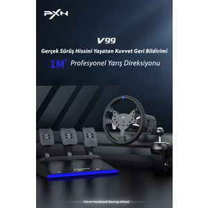 V99 Ps5 Oyun Direksiyon Seti, 3.2nm Çift Motorlu Kuvvet Geribildirim Tabanı, Vites Kolu ve Pedallı  Ps5, Ps4, Xbox One, Xbox Serisi