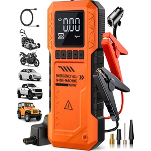 10000mAh Dijital Ekranlı Araba Akü Takviye'li Kompresör Araç Lastik Şişirme Hava Pompası - 150PSI 1000A