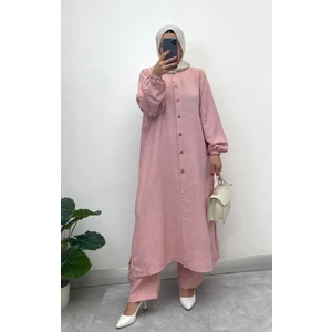 Keten Yarım Düğmeli Takım