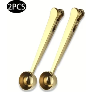 Online Home Market 2 Adet Mandallı Kahve Ölçü Kaşığı Gold Çok Fonksiyonlu Paslanmaz Çelik Kaşık