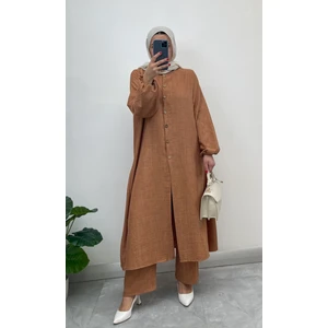 Keten Yarım Düğmeli Takım