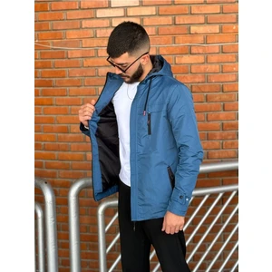 Tunahan Erkek Giyim Slimfit Kesim Duz Desen Mevsimlik Kapşonlu Mont-Mavi