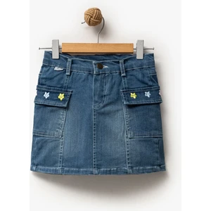 Çiçek Nakışlı Kız Kot Etek