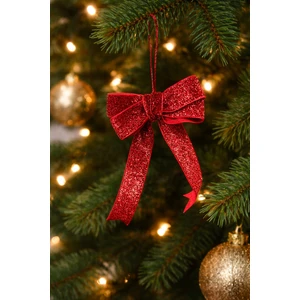 Paşateks Since 1995 5li set Simli Kırmızı Fiyonk Askılı – Yılbaşı Noel Ağaç Süsü ve Dekoratif Kurdele