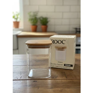 Rooc Home Bambu Kapaklı Şeffaf borosilikat Cam Kavanoz | Modern Cam Saklama Kabı