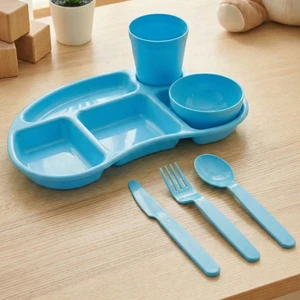 Melkan Home Çocuk Tabldot Kahvaltılık 5 Bölmeli Tabldot Set Kase Bardak Çatal Bıçak Kaşık Set