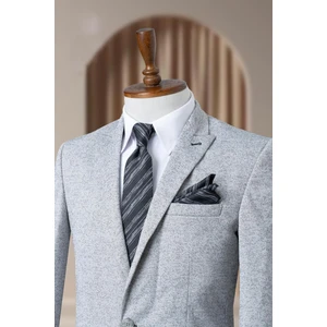 Erkek Slim Fit Blazer Ceket Beyaz - Siyah Nokta Desenli