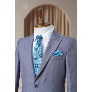 Erkek Slim Fit Blazer Ceket Mavi Gri