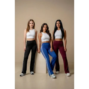 3’lü Yüksek Bel Yan Şeritli Ispanyol Paça Kadın Tayt