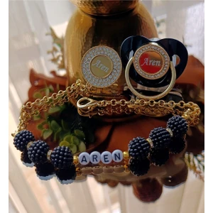 Sahi Aksesuar Isimli Siyah Böğürtlen Modeli Taşlı Bebek Emzik ve Zincir Seti (0-6 Ay) - TYSYSH0520