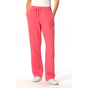 Eliş Şile Bezi Müslin Beli Bağcıklı Çift Cepli Kadın Yazlık Pantolon Pembe Pmb