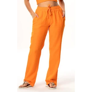 Eliş Şile Bezi Müslin Beli Bağcıklı Çift Cepli Kadın Yazlık Pantolon Turuncu Trnc