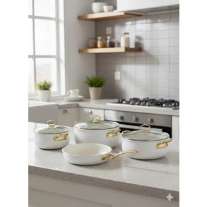 BTA Mutfak 7 Parça Beyaz Granit Tencere Seti - Zarif Tasarım ve Dayanıklı Çözümler