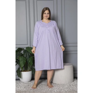 %100 Pamuklu Büyük Beden Uzun Kollu Mevsimlik Anne Geceliği Desenli 833 Kadın