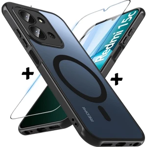 M.TK Moveteck Xiaomi Redmi 15C Kılıf Mat Magsafe Şarj Özellikli Hassas Butonlu Yumuşak Renkli Kenarlı Kapak + Ekran Koruyucu Cam Set 2in1