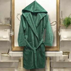 MySoft Home Kadife Kapüşonlu Desenli Bornoz %100 Pamuk