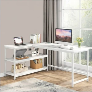 89040 140 cm L Masa Çalışma Masası Oyuncu Masası Kitaplıklı Masa Ofis Masası Yazı Masası Beyaz