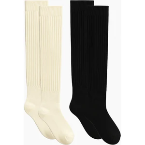 2 Çift Basic Lastikli Kalın Pamuk Karışımlı Diz Üstü Çorap
