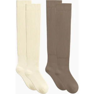 2 Çift Basic Lastikli Kalın Pamuk Karışımlı Diz Üstü Çorap
