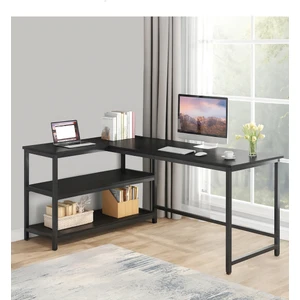 89051 140CM L Masa Çalışma Masası Oyuncu Masası Kitaplıklı Masa Ofis Masası Yazı Masası Siyah