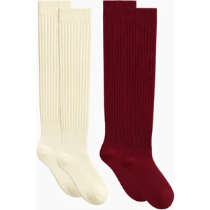2 Çift Basic Lastikli Kalın Pamuk Karışımlı Diz Üstü Çorap