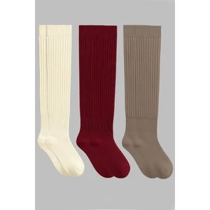 3 Çift Basic Lastikli Kalın Pamuk Karışımlı Diz Üstü Çorap