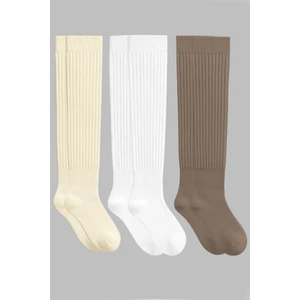 3 Çift Basic Lastikli Kalın Pamuk Karışımlı Diz Üstü Çorap
