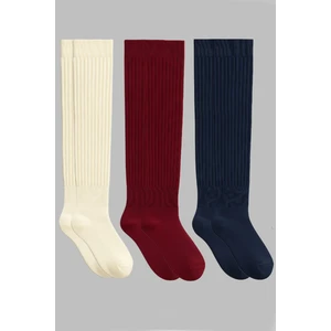 3 Çift Basic Lastikli Kalın Pamuk Karışımlı Diz Üstü Çorap