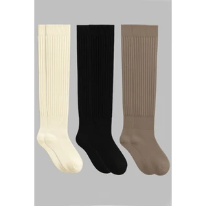 3 Çift Basic Lastikli Kalın Pamuk Karışımlı Diz Üstü Çorap