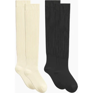 2 Çift Basic Lastikli Kalın Pamuk Karışımlı Diz Üstü Çorap