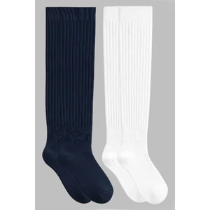 2 Çift Basic Lastikli Kalın Pamuk Karışımlı Diz Üstü Çorap