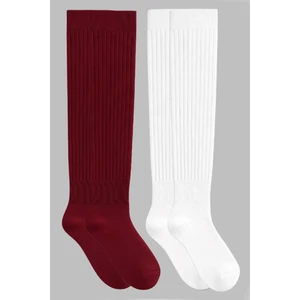 2 Çift Basic Lastikli Kalın Pamuk Karışımlı Diz Üstü Çorap
