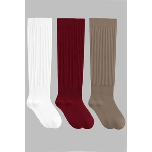 3 Çift Basic Lastikli Kalın Pamuk Karışımlı Diz Üstü Çorap