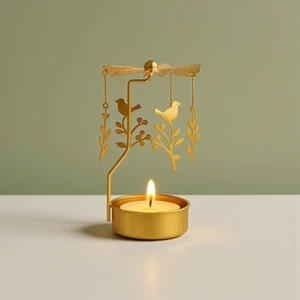 Dekoratif Metal Isı ile Dönen Geyik ve Yavrusu Tasarımlı Mumluk